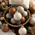 Yunlly 12 Pcs Neutral Christmas Ornament, Brown Ivory Beige, 3.15''