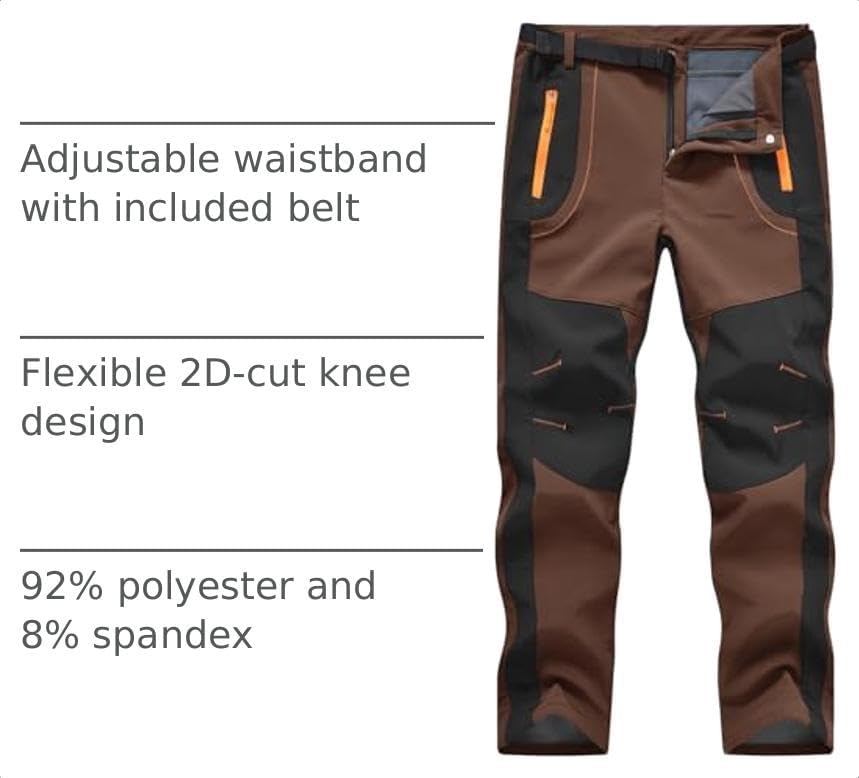 TBMPOY Men's Snow Ski Hiking Pants Waterproof Winter Fleece Lined Pants Camping Skiing Ice Fishing Pants with Belt