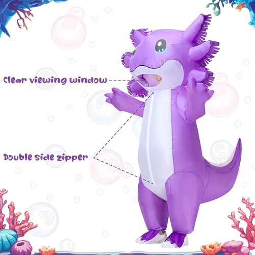 Stegosaurus Kids Axolotl Inflatable Costume Blow-Up Costumes for Boys Girls Funny Inflatable Costumes for Parties & School Events Purple
