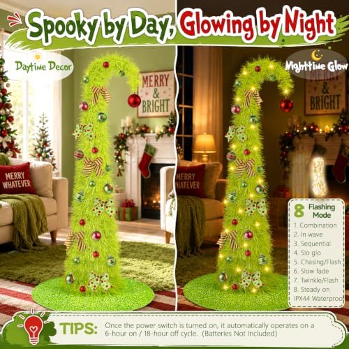 6FT Whimsical Pop-Up Christmas Tree with Lights 30” Tree Skirt, Green