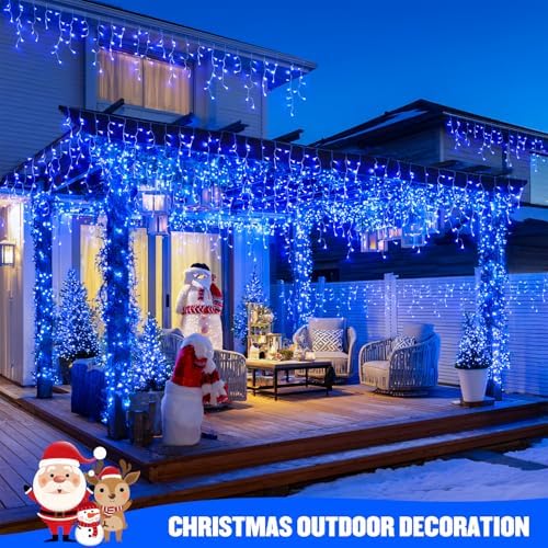 JMEXSUSS Blue Christmas Icicle Lights for Outside, 400 LED 38.8 FT
