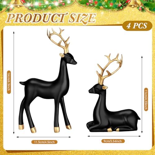 Thyle 4 Pcs Christmas Reindeer Decor Indoor Small Black Resin Deer Figurine