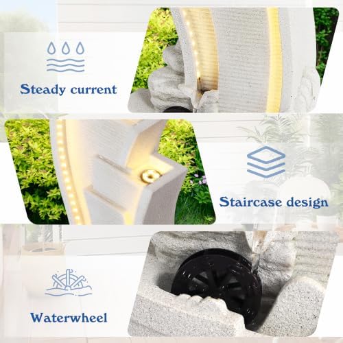 Garden Water Fountain Outdoor, Waterfalls Fountains with LED Light