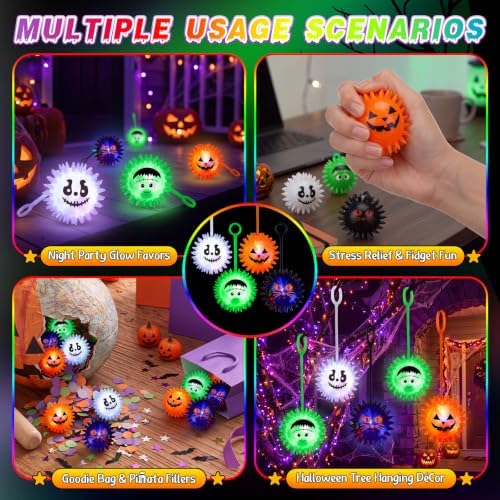 Sotiff 30 Pcs 2.5 Inch LED Halloween Spiky Stress Balls