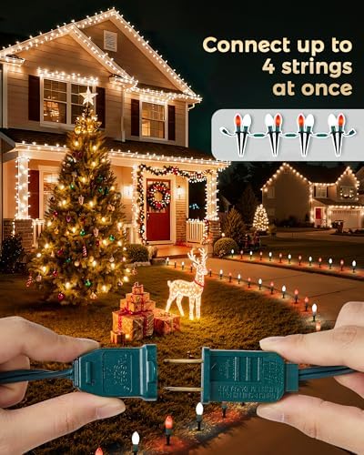 Christmas Pathway Lights Outdoor, 51.4 Ft 40 Bulbs C9 Lights Red and White