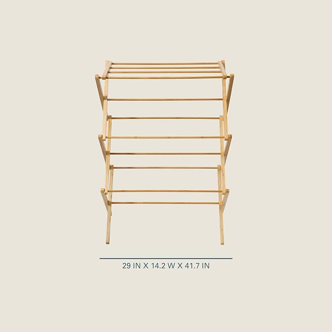 Gibson Home Riverrun Foldable Bamboo Drying Rack for Clothes, Towels, Blankets – 2-Tier Collapsible Laundry Drying Rack, Space-Saving Air Dry Stand for Indoor & Outdoor Use - Pre Assembled