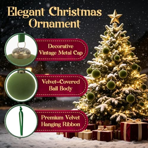 15 Pcs Green Velvet Christmas Ball Ornaments,3.15 Xmas Hanging Ornaments