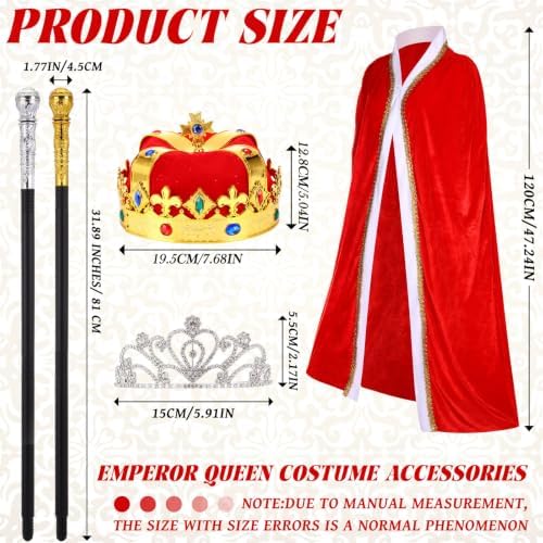 Tisancy 6Pcs King & Queen Costume for Adult Robe Cape Crown Scepter