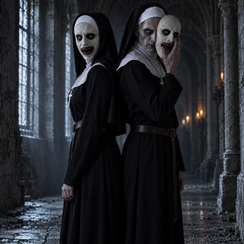 Men Halloween Costume Women Scary Nun Costume Couple Unisex Costume
