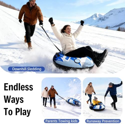 47" Snow Tubes with Canvas Covers, 2-Pack Heavy-Duty Inflatable Snow Sleds