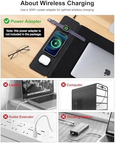 2nd Gen 3-in-1 Wireless Fast Charging Mouse Pad, 35.43"×15.75" Large Waterproof Desk Mat, Magnetic Detachable Panel, Jacquard Fabric Rubber Base, for Office & Gaming