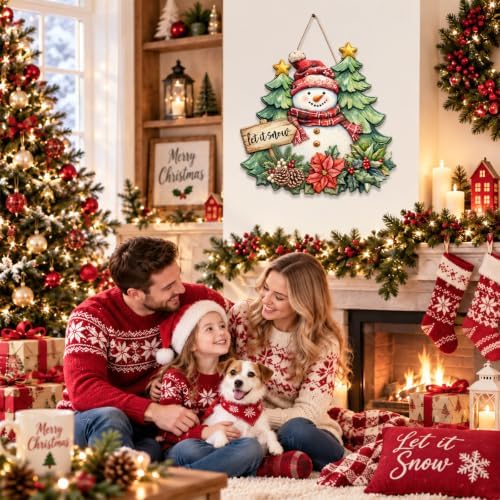 Christmas Decorations Snowman Christmas trees let It Snow Hanging Wood Sign