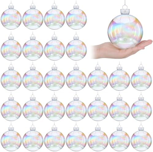 Funtery 48 Pcs Iridescent Ornaments Bulk 4'' Clear Christmas Ornaments Ball