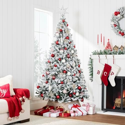 Best Choice Products Artificial Flocked Christmas Tree, 9ft Premium Unlit Pine Holiday Décor w/Full Branches, Metal Stand - Green