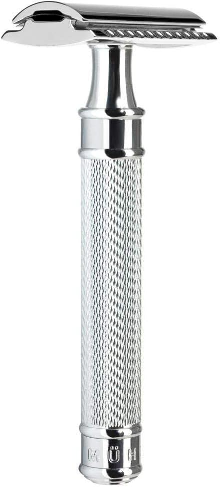 MÜHLE R 89 Shaving Set 5 Pieces - Safety Razor with Closed Comb Chrome-Plated Metal Blade, Cream, Cloth - Silver