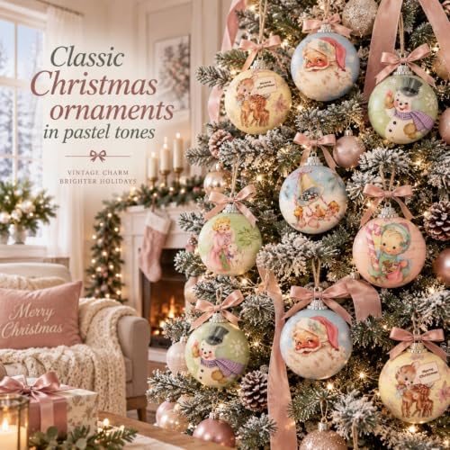 Outus 16pcs Pastel Vintage Christmas Balls Ornaments, Retro Christmas Decor