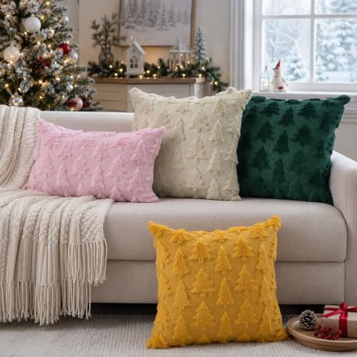DFXSZ Christmas Tree Pillow Covers 16x16 Set of 2 Christmas Decor Beige