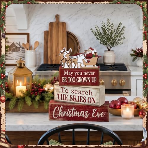 Moucuny 4 Pcs Christmas Table Decorations for Home Wooden Santa Sleigh Sign