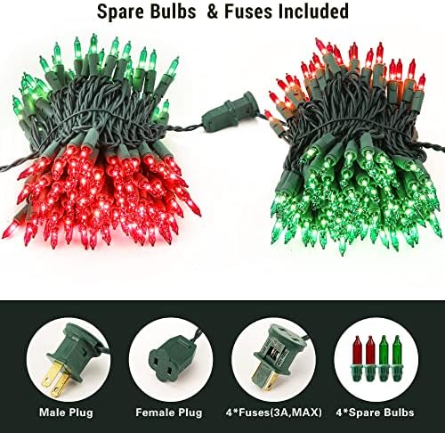 BrizLabs Red & Green Christmas Lights, 300 Counts 69.6ft Mini String Lights Connectable, UL Certified Incandescent Christmas String Lights Plug-in Tree Lights for Indoor Outdoor Xmas Home Decor