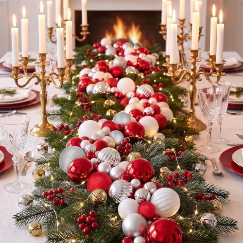 9.2 ft Christmas Ball Garland, Red, White, Silver