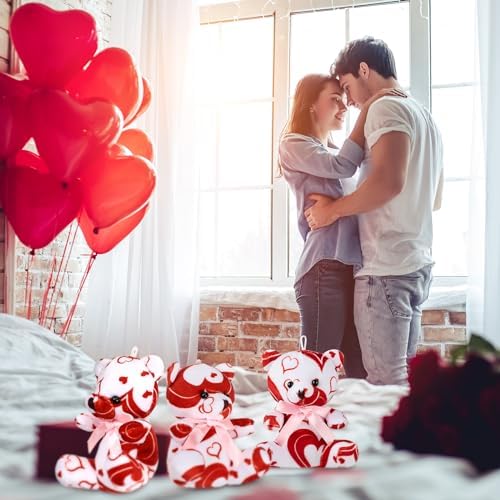 Haull 18 Pcs Valentine Heart Stuffed Animals Bears Bulk Gifts Plush Bears Bulk Mini Soft Stuffed Toys Small Cute Plush 4" for Adults Party Favors Home(Cute)