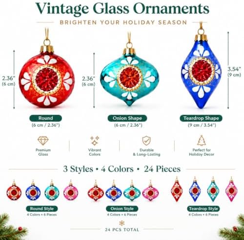 12 Pcs Vintage Glass Christmas Ornament Reflector Decor, Sparkling