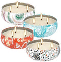 4-Pack Citronella Candle Set in Decorative Tropical Flower Tin Boxes - 3-Wick Functional Decorative Candles for Indoor & Outdoor Use - Perfect for Camping, Travel, BBQ, Picnics, and Mother's Day Gift