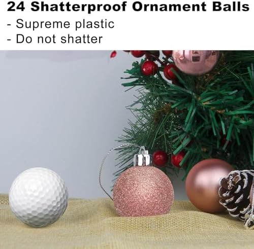 Rose Gold 1.6" Small Christmas Balls Christmas Tree Decoration Ornaments Shatterproof Hanging Balls for Birthday Halloween Holiday Wedding Decorations Set of 24pcs