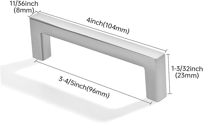 khtumeware 10 Pack 3-3/4 inch(96mm) Hole Center Brushed Nickel Cabinet Pulls Solid Heavy-Duty Square Cabinet Handles Drawer Pulls Kitchen Cabinet Hardware Kitchen Handle