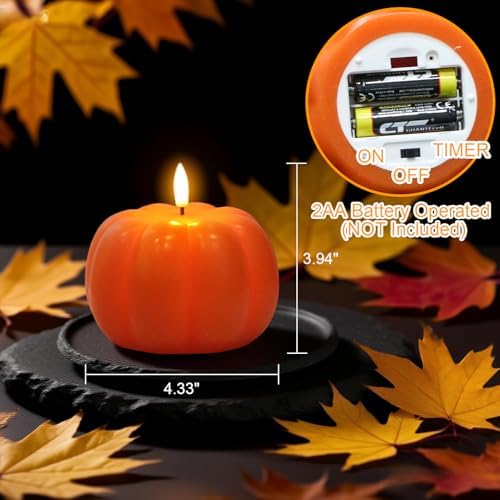 Wondise Fall Decorations Flameless Wax Pumpkin Candles with 6H Timer