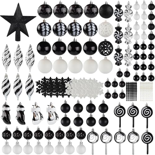 130 Pcs Christmas Ball Ornaments, Christmas Tree Decoration Set Red Christmas Ball Shatterproof Hanging Ornament Decorations for Christmas Tree, Wreaths, and Outdoor Displays (Black)