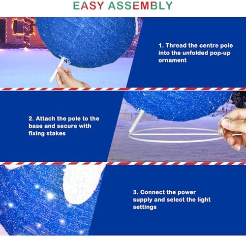 Outdoor Christmas Ornaments, Lighted Pop-Up Holiday Ball Decoration with 80 LED Lights, 8 Light Functions, Lighted Collapsible Christmas Outdoor Decorations for Yard, Patio, Home