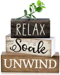 Moucuny 4 Pcs Bathroom Shelf Decor Sign Farmhouse Wooden Bathroom Decor