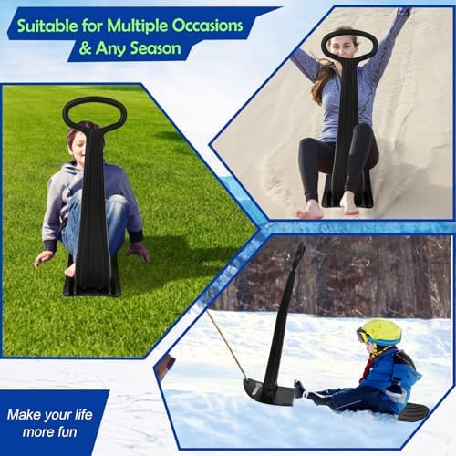 Goplus Ski Scooter Fold-up Snowboard, Snow Scooter W/Grip Handle, Sliding Snow Sled for Snow, Dune, Grass, Portable Kick Scooter Sled for Kids Toddlers Teenagers, Winter Toys