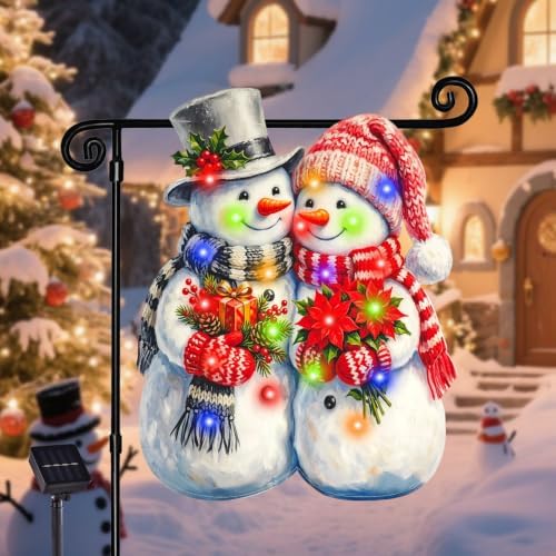 Lighted Christmas Garden Flag for Outside, Snowman, 12x18 In