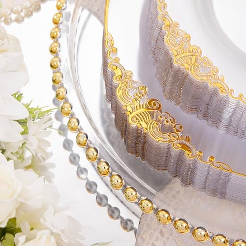 Hioasis 210 Pcs Clear Gold Plates for Party
