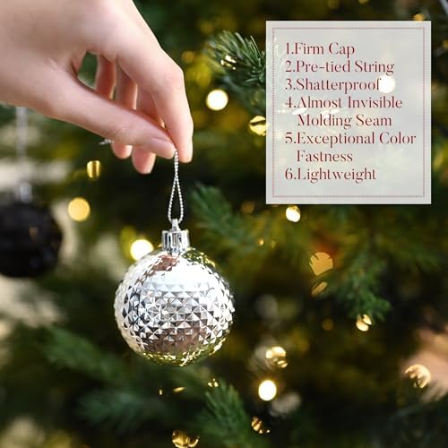 Valery Madelyn Christmas Tree Decorations Ornament Set for Fall Halloween Decor, 50ct Black and White Shatterproof Christmas Ball Ornaments Bulk, 2.36 Inches Hanging Decor for Xmas Holiday Party