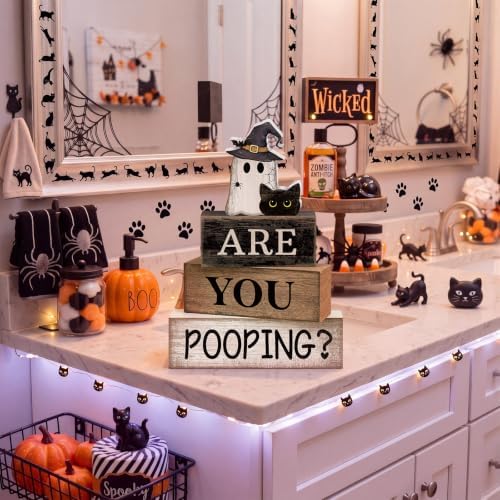 Moucuny 4 Pcs Halloween Bathroom Decor Sign Funny “are You Pooping? ” Decor