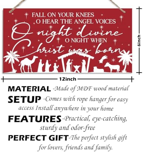 Fall On Your Knees Sign, Christmas Hanging Wood Sign, Winter Decorative Wall Signs, Red Winter Wooden Door Signs, Farmhouse Outdoor Wood Christmas Decor, Xmas Wall Art 6x12 Inches
