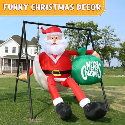 8FT Climbing Santa Inflatable with Gift Bag and LED Lights for Yard