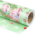 WRAPAHOLIC Reversible Christmas Wrapping Paper - Mini Roll - 17 Inch x 33 Feet - Happy Holiday Lettering with Christmas Ball Design for Holiday, Party Celebration