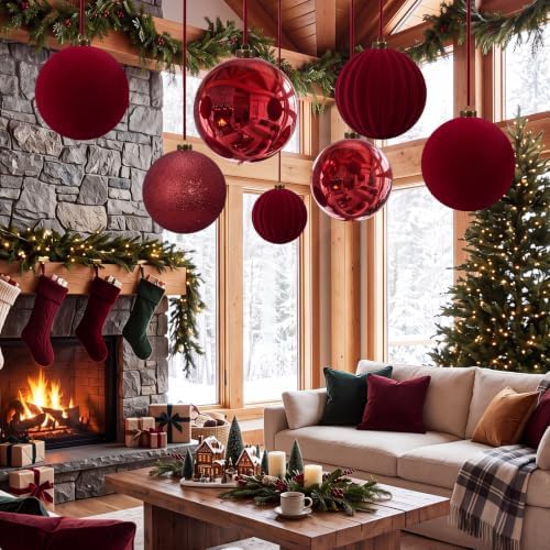 Liliful 8 Pcs 6 Inch Extra Large Christmas Ball Ornaments Decor, Burgundy