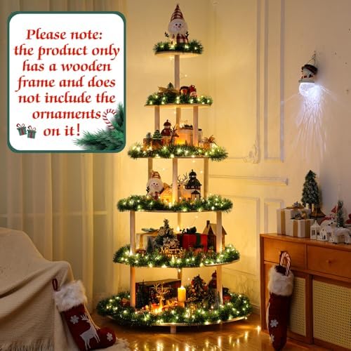 Barydat 6 Tier 71 Inch Christmas Tree Bookshelf, Village Display Stand