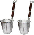 2-Pack Stainless Steel Noodle Strainer Basket with Wood Handle - G+ Life Kitchen Spider for Pasta, Ramen, Dumplings, and Deep-Fried Foods - 5.5 Inch Diameter