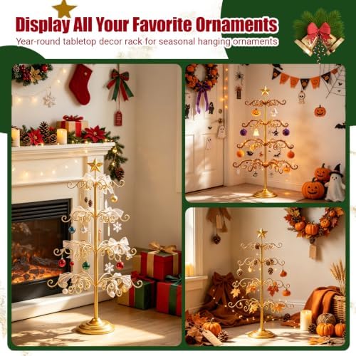 Metal Ornament Display Tree Stand, 4‑Tier Wrought Iron Christmas Tree Gold