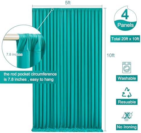4 Panels Turquoise Backdrop Curtain for Parties Wrinkle Free Photo Backdrops Drapes Background Fabric Decoration for Baby Shower Wedding Birthday Party 20ft(W) x 10ft(H)