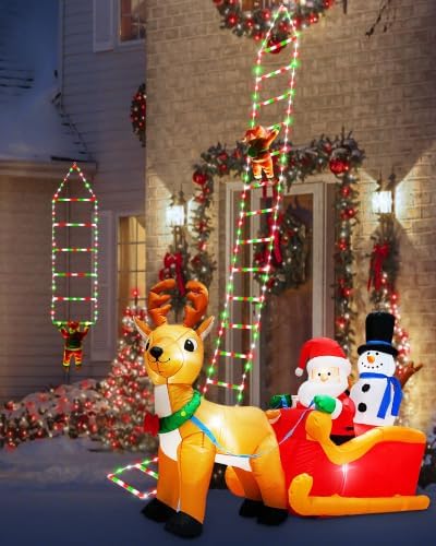 Toodour LED Christmas Lights - 10ft Christmas Decorative Ladder Lights with Santa Claus, Xmas Decorations Light for Indoor Outdoor, Window, Garden, Home, Wall, Xmas Tree Decor - Red White & Green