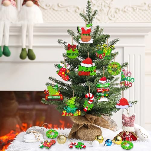 12 Piece Christmas Tree Decorations Set, Wooden Christmas Ornaments Bulk