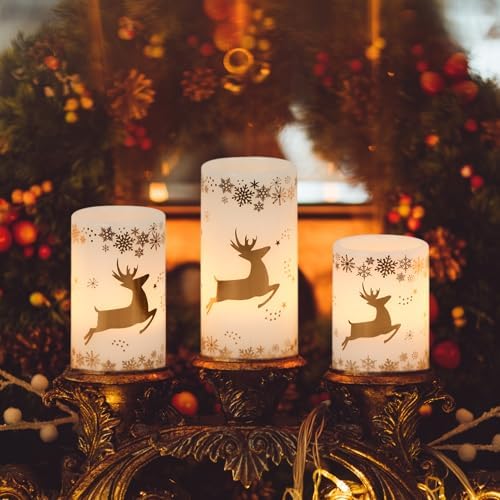 Gold Deer Flameless Candles Battery Operated with 6 Hour Timer
