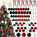 Hollowfly 95 PCS Velvet Christmas Tree Decor Set, Red, Green, Brown, White